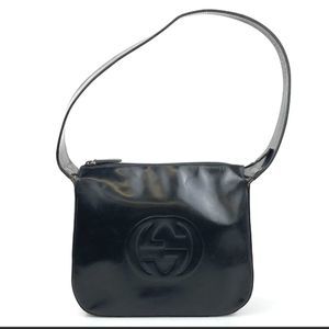 GUCCI BAG SHOULDER BAG 001 1364 1703 ENAMEL SOHO BLACK AUTHENTIC Small tear.